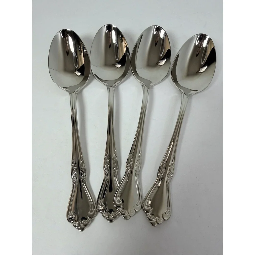 Reed & Barton FAIRISLE 4 Soup Spoons Tablespoon Stainless Scrolls 18/10 Flatware